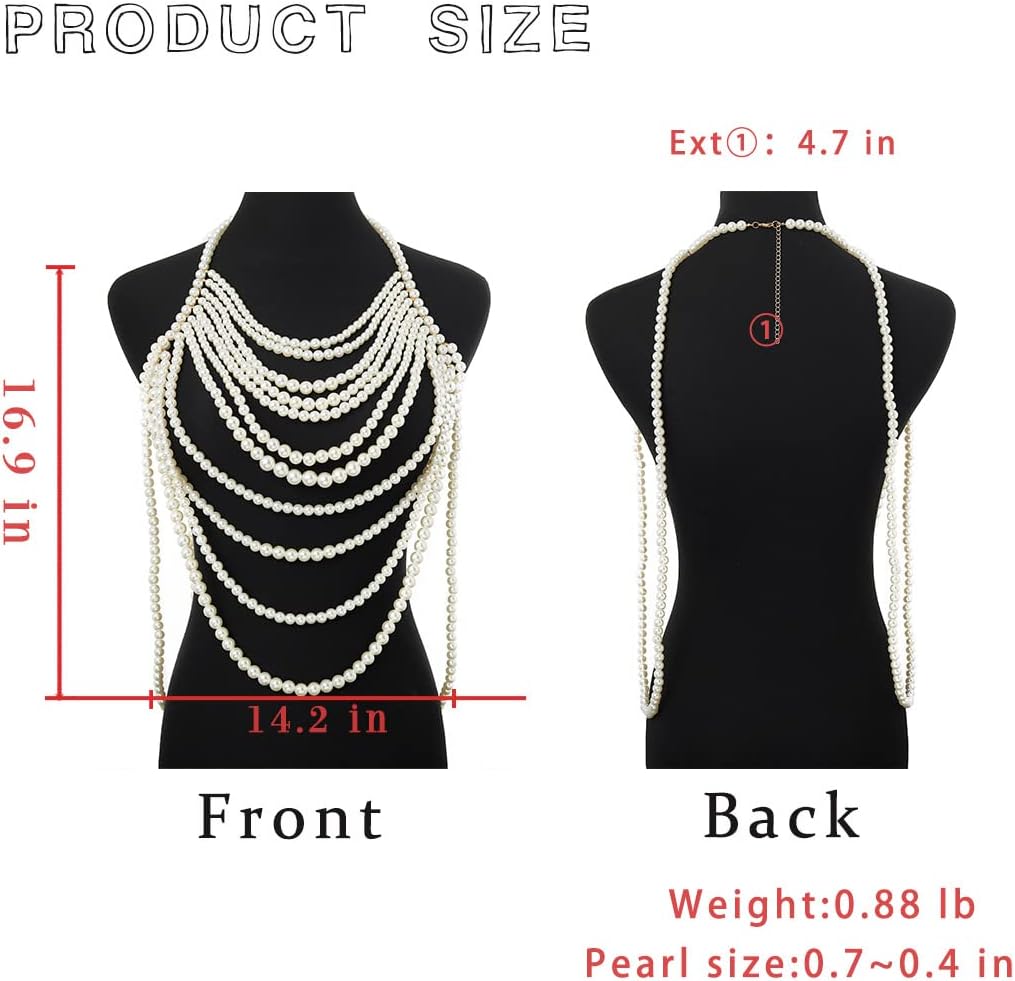 Florry Pearl Body Chain Shoulder Necklace Top Body Jewelry for Women Fashion Bra Chains for Wedding Party