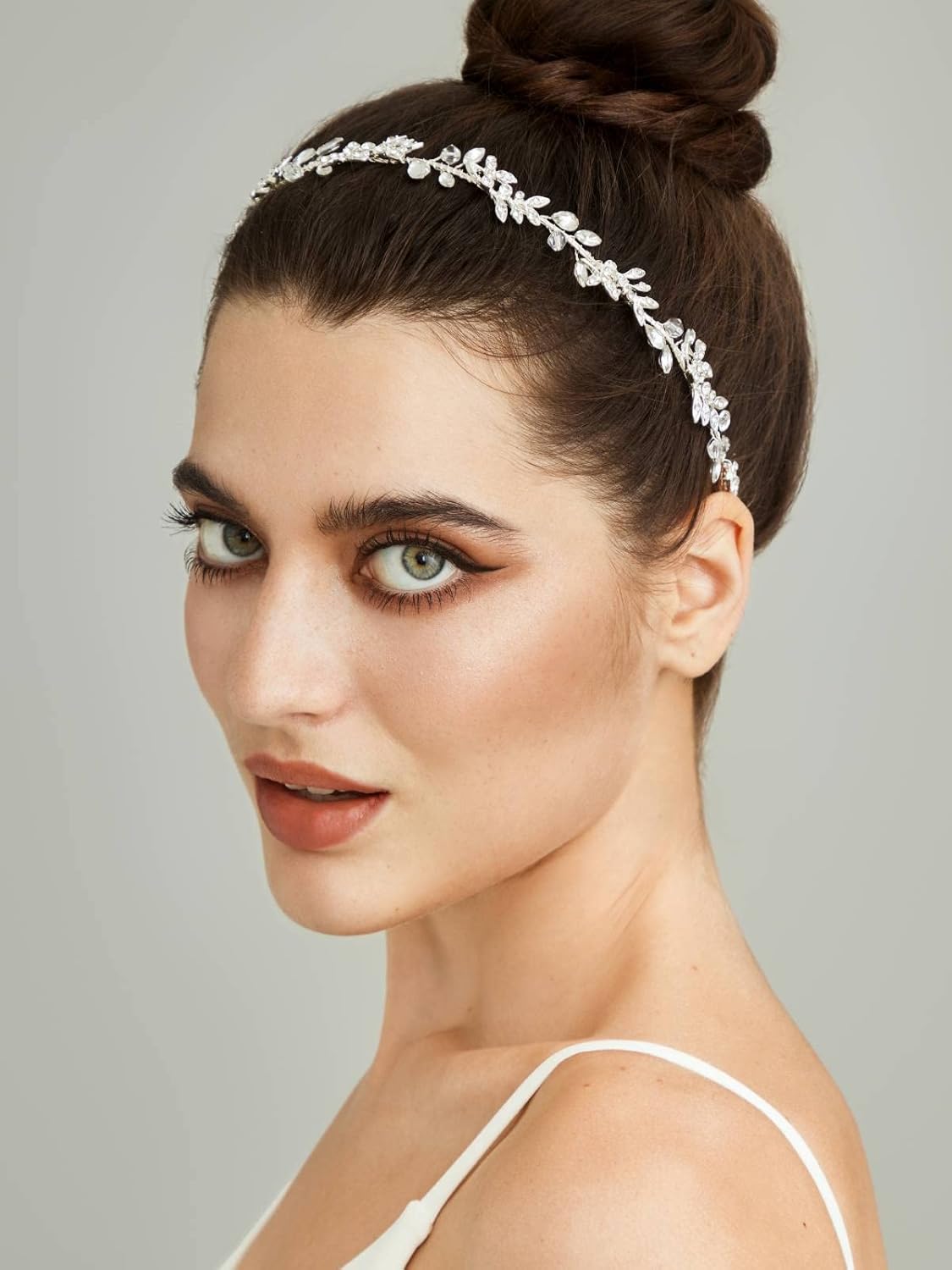 SWEETV Rhinestones Bridal Headband Silver Crystal Wedding Headpieces for Brides Hair Pieces for Bridesmaid Flower Girl Hair Accessories