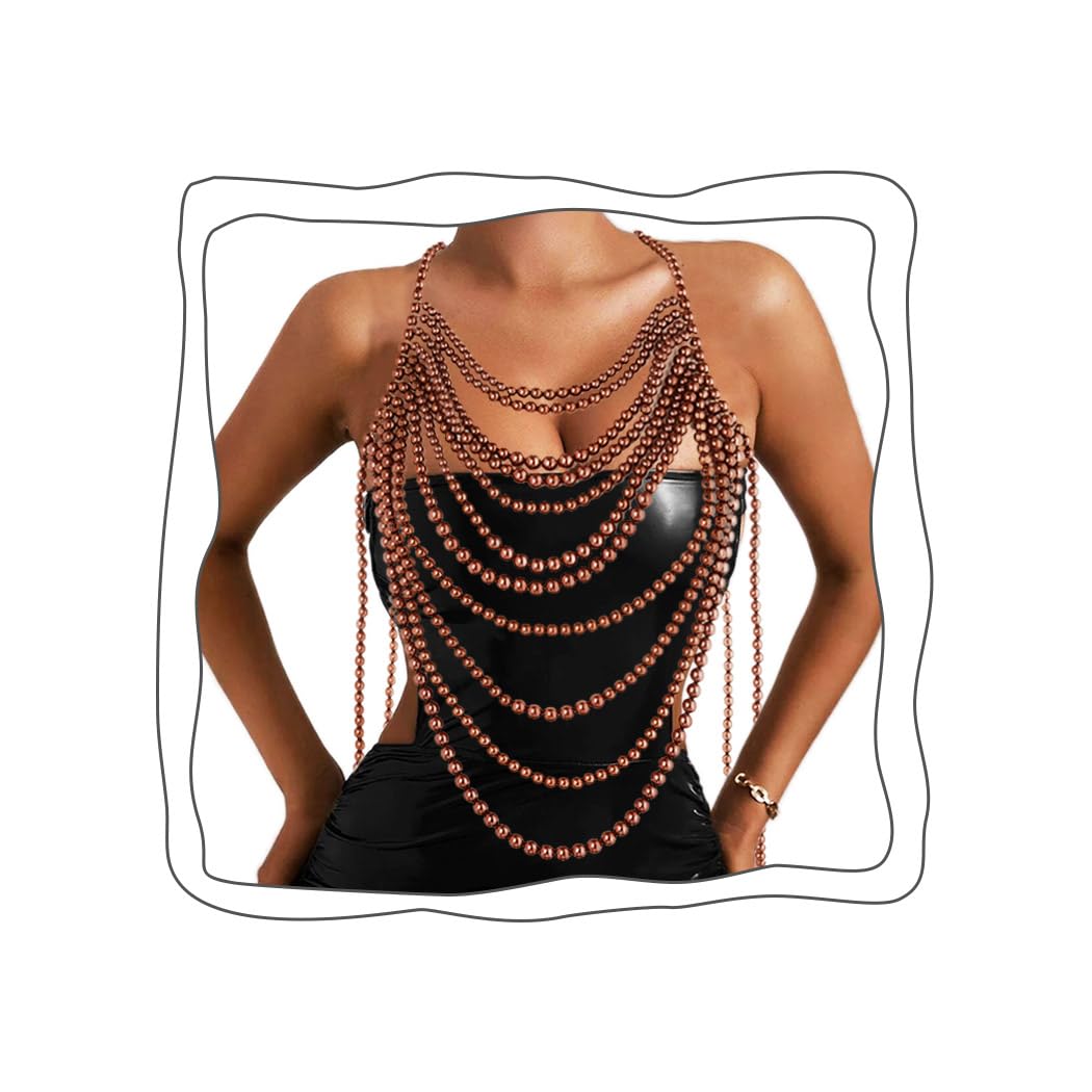 Florry Pearl Body Chain Shoulder Necklace Top Body Jewelry for Women Fashion Bra Chains for Wedding Party