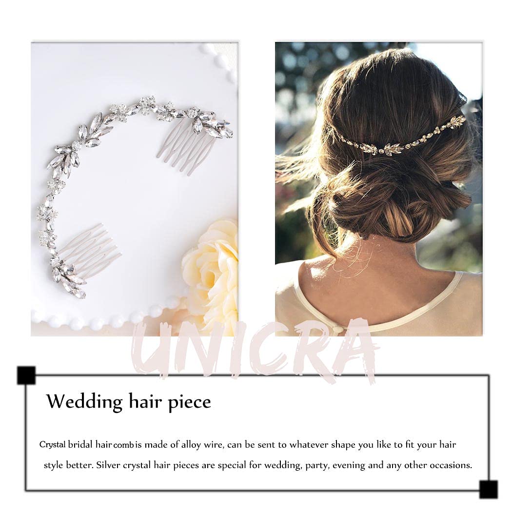 Unicra Wedding Crystal Hair Combs Bridal Headpieces Wedding Hair Accessories for Brides (Silver)