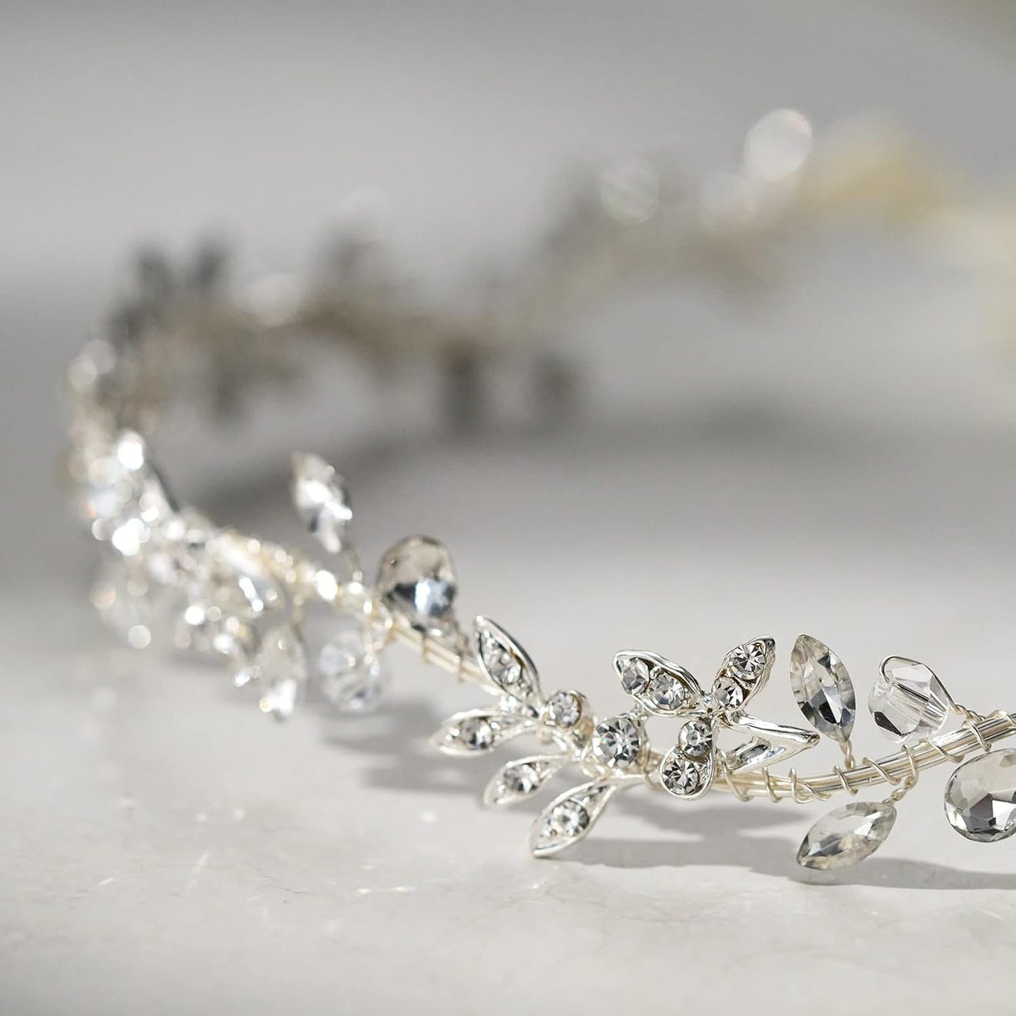 SWEETV Rhinestones Bridal Headband Silver Crystal Wedding Headpieces for Brides Hair Pieces for Bridesmaid Flower Girl Hair Accessories