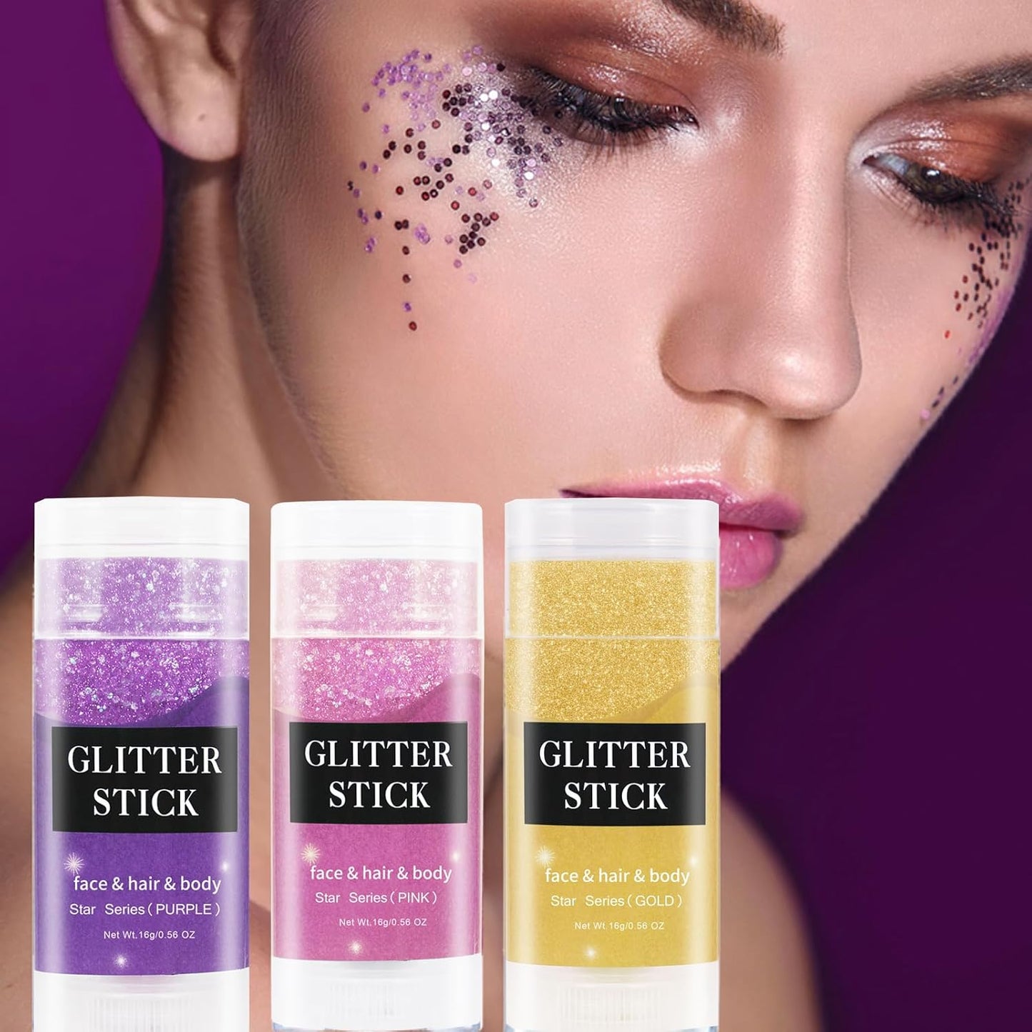MEICOLY Gold Face Body Glitter Stick,Music Festival Accessories Outfits for Women,Hair Glitter Makeup,Mermaid Chunky Glitter Face Paint,Waterproof Sparkle Face Glitter for Country Concert