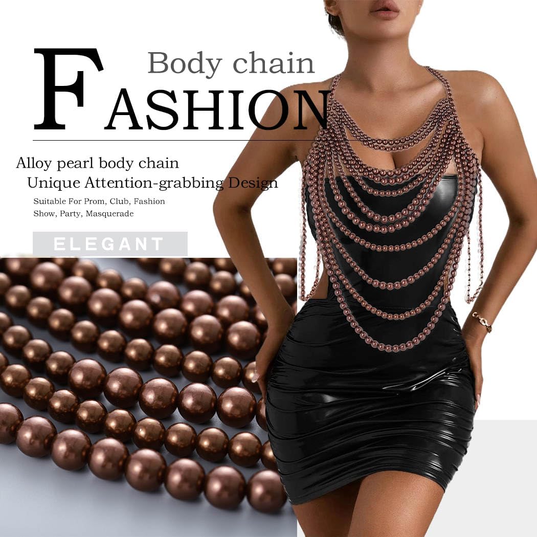 Florry Pearl Body Chain Shoulder Necklace Top Body Jewelry for Women Fashion Bra Chains for Wedding Party