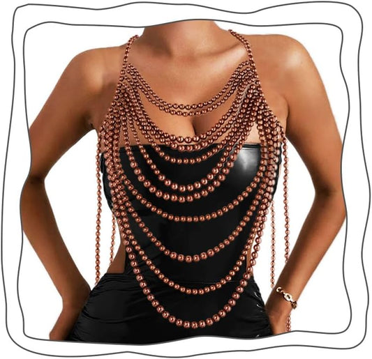 Florry Pearl Body Chain Shoulder Necklace Top Body Jewelry for Women Fashion Bra Chains for Wedding Party