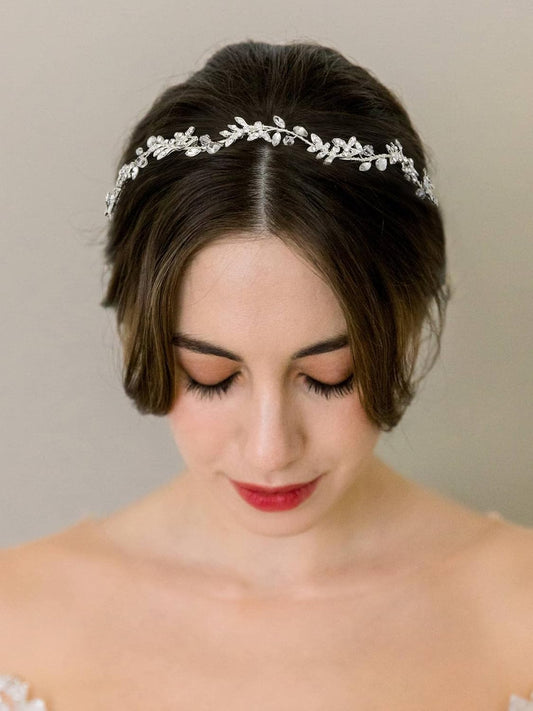 SWEETV Rhinestones Bridal Headband Silver Crystal Wedding Headpieces for Brides Hair Pieces for Bridesmaid Flower Girl Hair Accessories