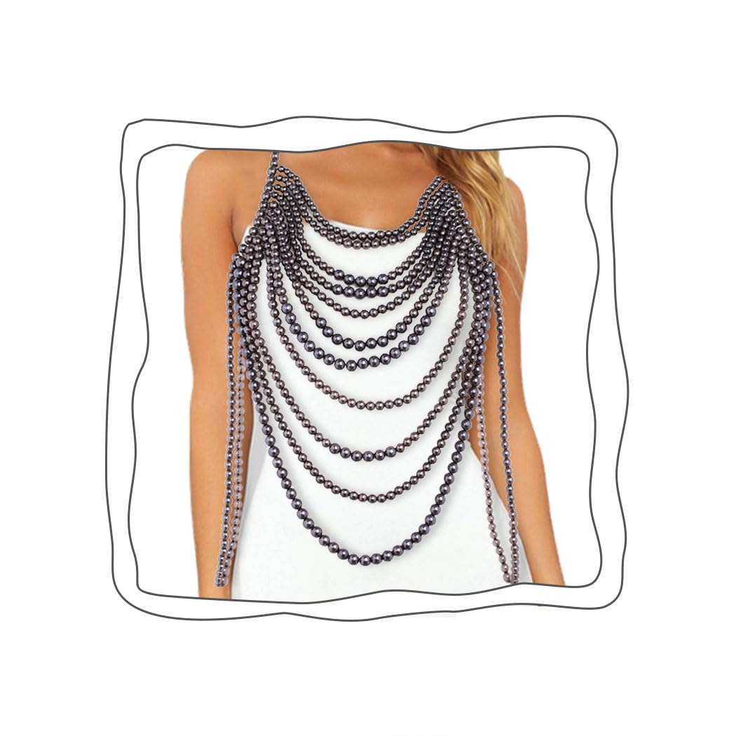 Florry Pearl Body Chain Shoulder Necklace Top Body Jewelry for Women Fashion Bra Chains for Wedding Party