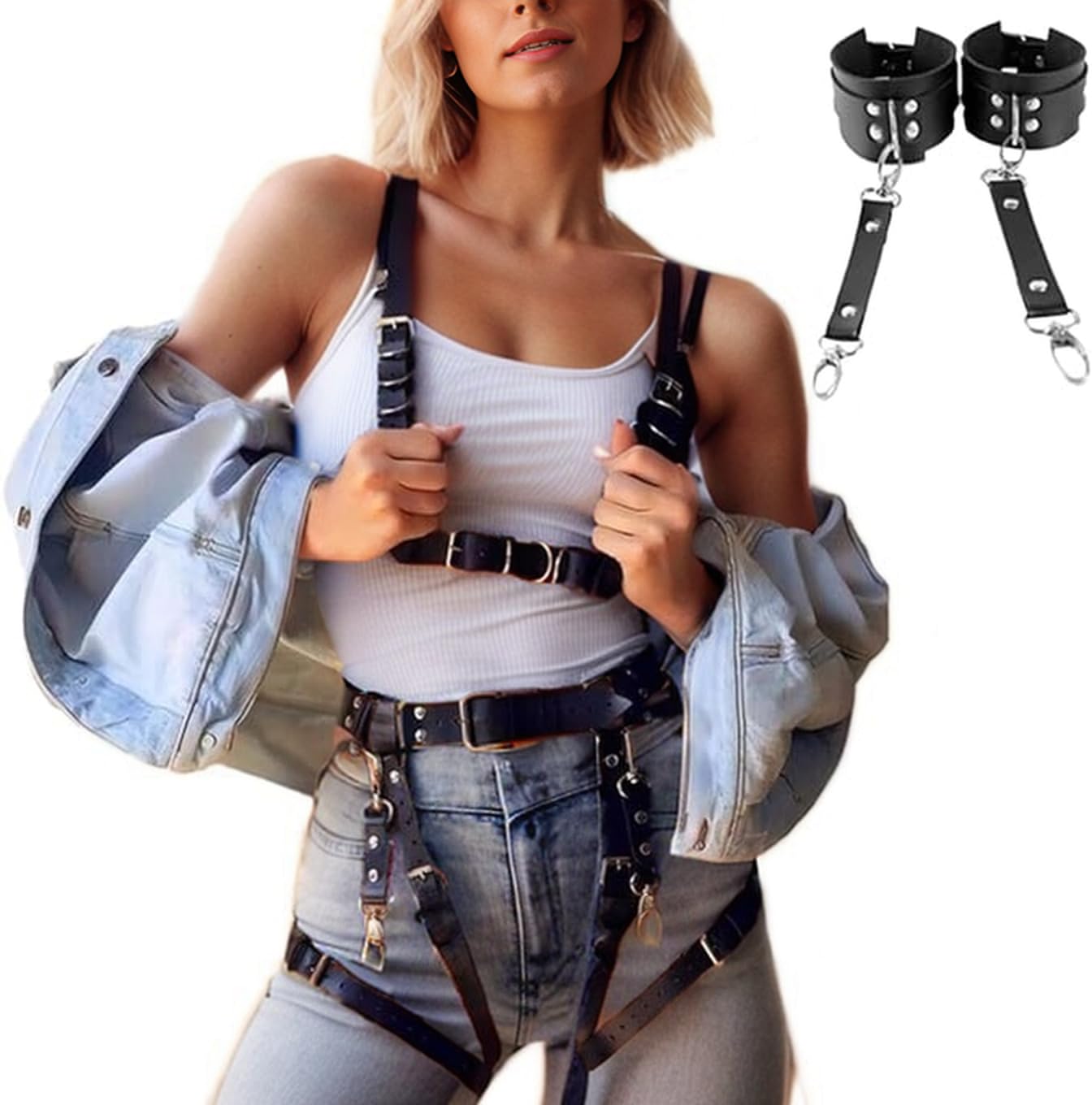 MEBCHAR Punk Leather Body Chain Adjustable Waist Chain Belt Belly Chains Body Accessories for Women and Girls