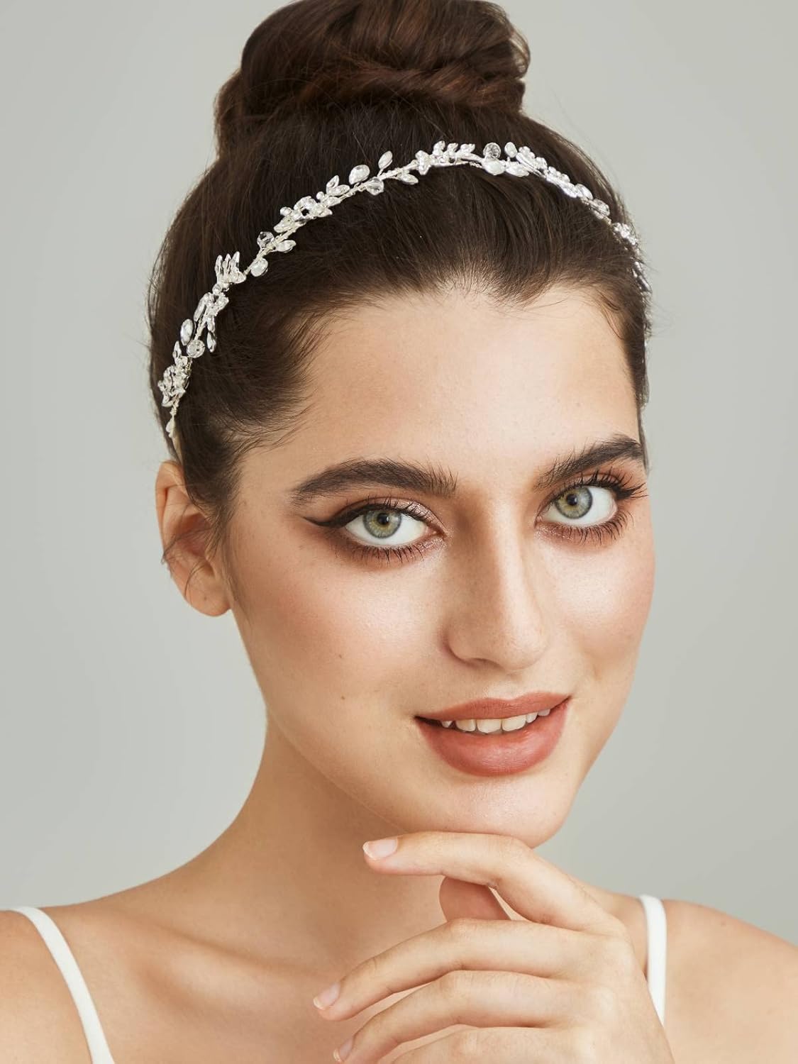 SWEETV Rhinestones Bridal Headband Silver Crystal Wedding Headpieces for Brides Hair Pieces for Bridesmaid Flower Girl Hair Accessories